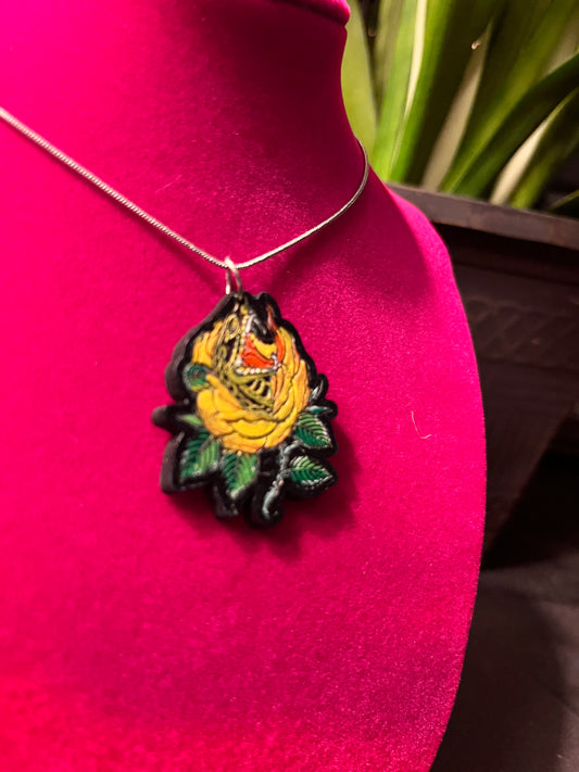 Traditional tattoo snake & rose necklace